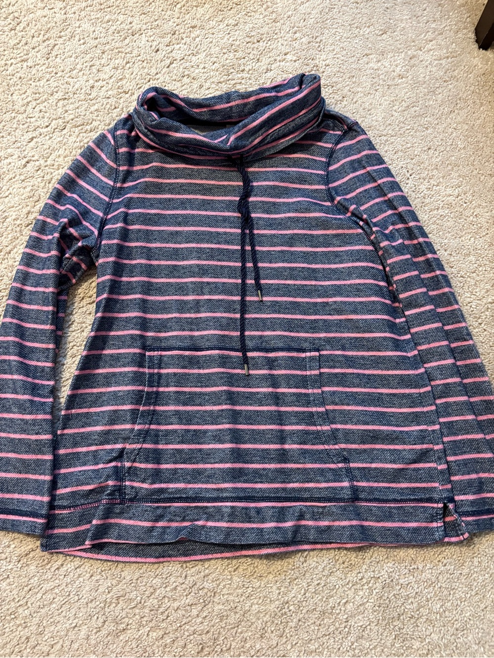 Talbots Navy and Pink Striped Cowl Neck Top